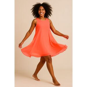 Everly Chiffon Orange Coral Sleeveless Sheer Lined Swing Trapeze Dress Medium